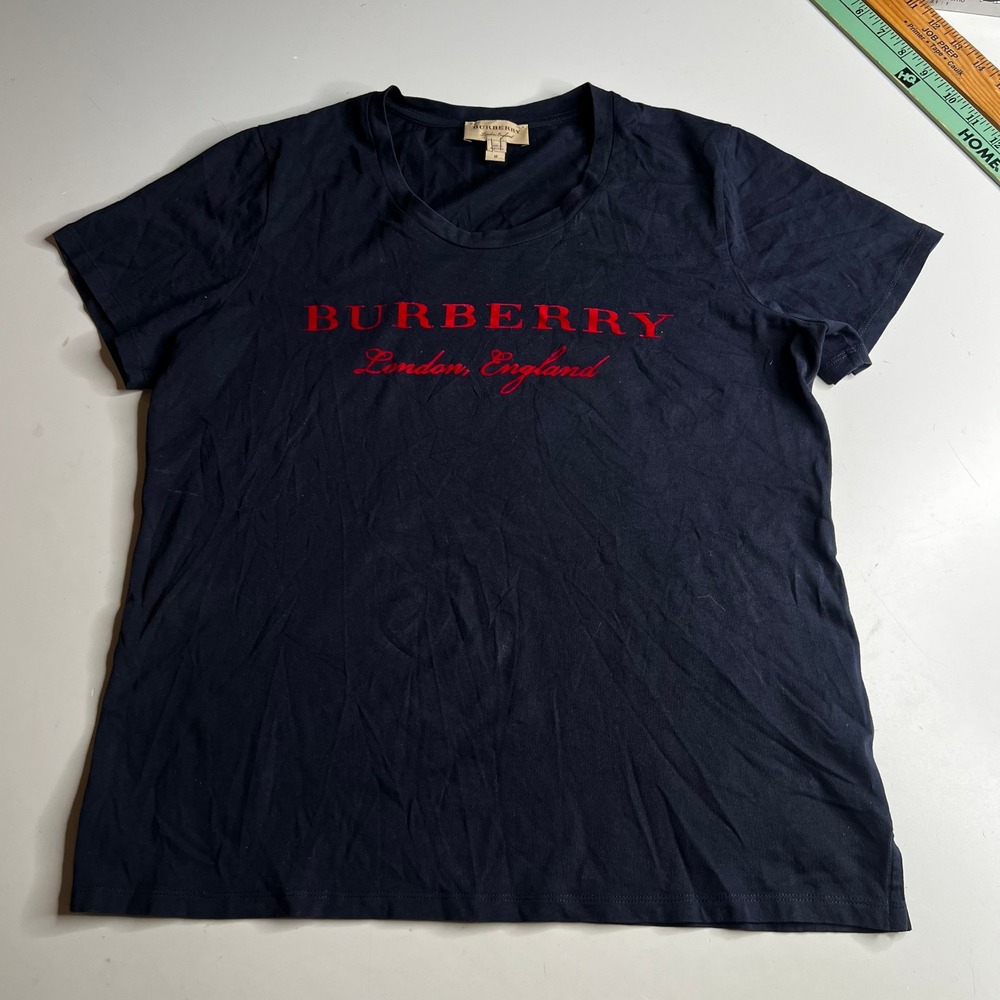 Burberry London England Navy Blue Red Logo Graphic T-Shirt Womens Medium